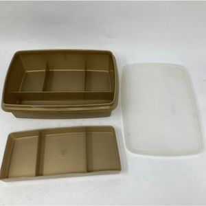 Tupperware Tuppercraft Stow-N-Go Storage Box Gold 3 pc Lid Tray